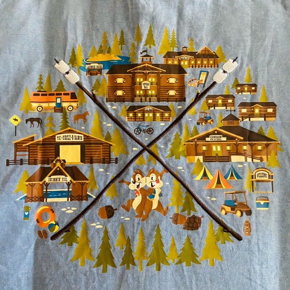 NEW Disney Parks Shirt Adult L Blue Fort Wilderness 50th Mickey Mouse Button Up - Picture 3 of 6